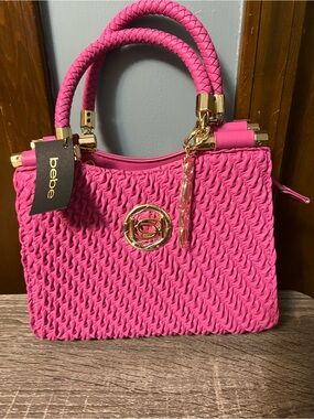 Bebe Pink Braided Top-Handle Tote and Shoulder Bag NWT